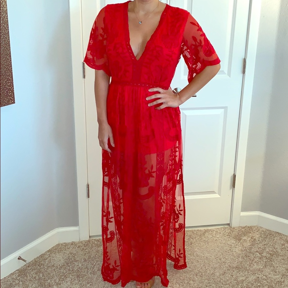 Red maxi dress